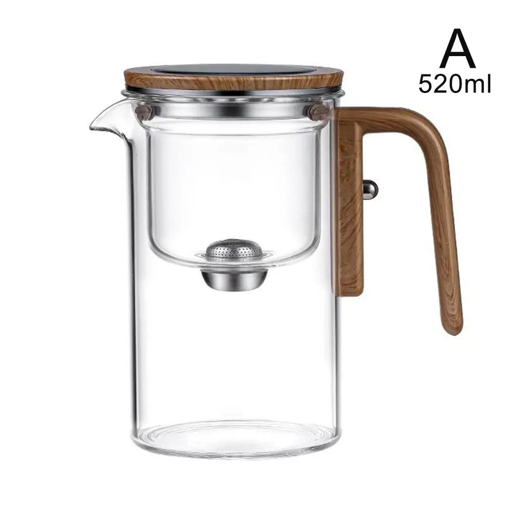 Glass Tea Separation Teapot with Magnetic Switch – Heat Resistant Tea Infuser Pot with Wooden Handle