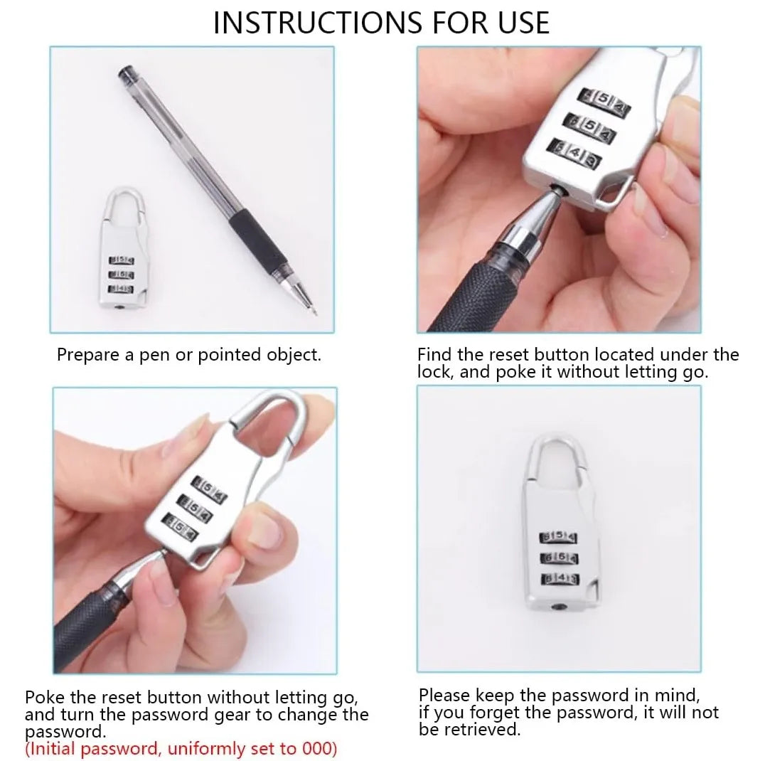 Mini 3-Digit Combination Padlock – Alloy Travel Lock for Luggage and Backpacks, 1–8 Pieces