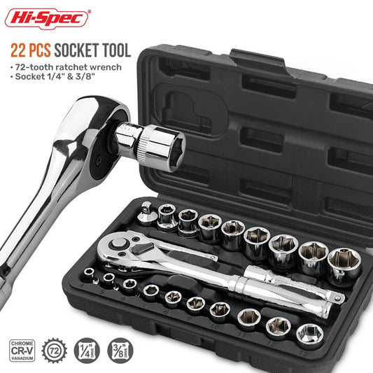 Hi-Spec 22/46-Piece Socket Wrench Set – 1/4 & 3/8-Inch Drive Ratchet Tool Kit