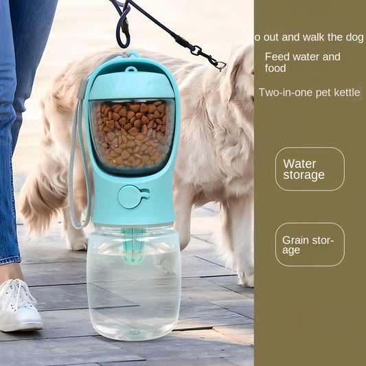 2-in-1 Portable Pet Water Bottle with Food Storage – Travel Feeder & Drinking Bowl for Dogs & Cats
