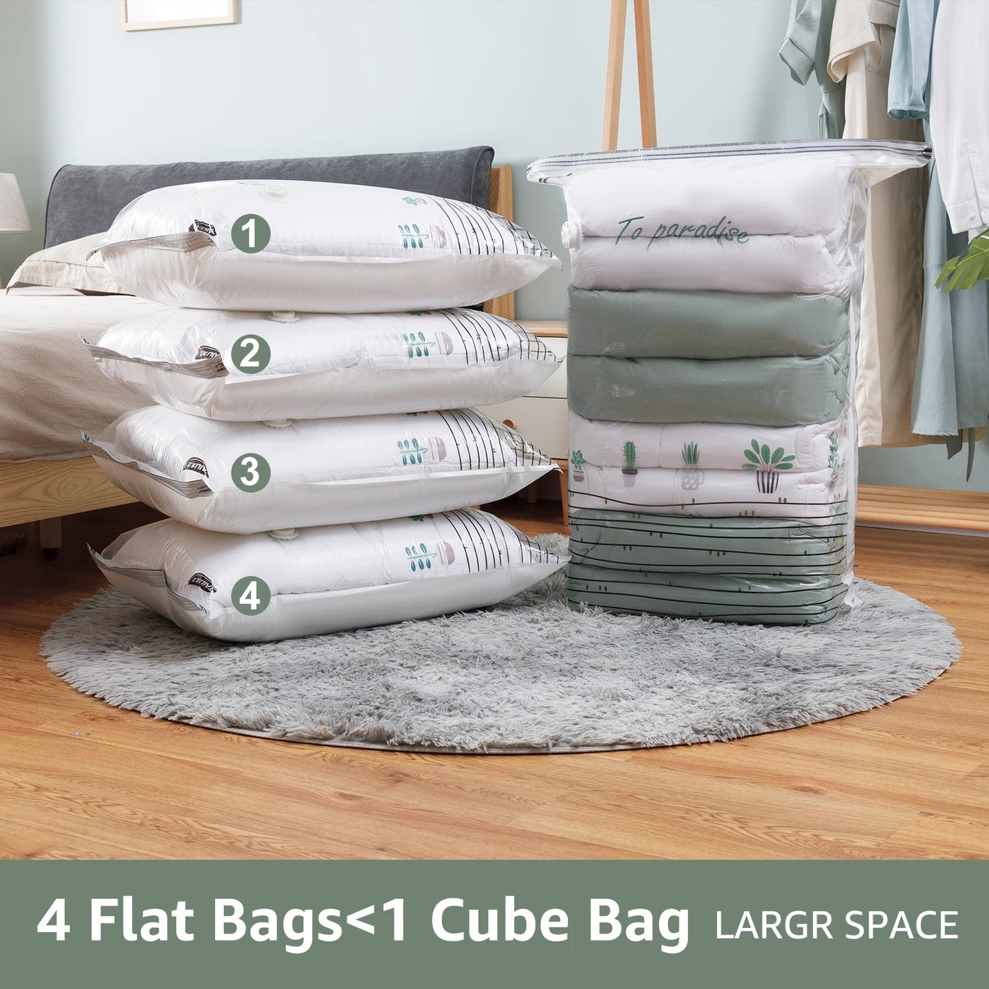 TAILI Cubic Vacuum Storage Bags – Reusable Space Saver Bags for Clothes, Comforters & Travel (No Pump Needed)