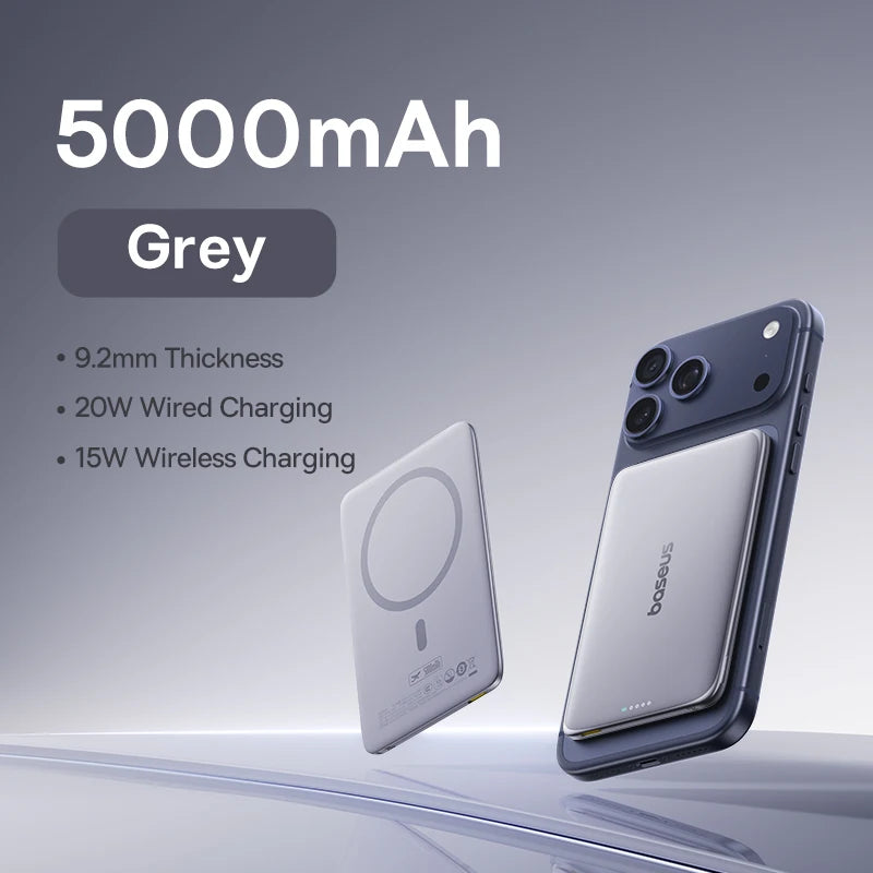 Baseus 5,000mAh Slim Magnetic Power Bank – 15W Wireless & 20W USB-C Charging