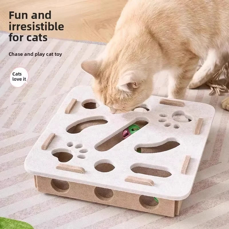 Cat Puzzle Toy Felt Play Box – Interactive Indoor Exercise Toy with Ball