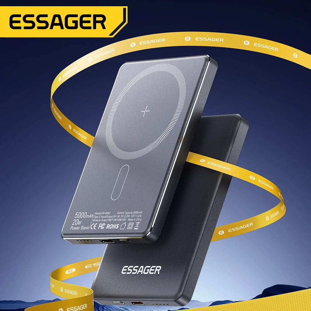 Essager 5,000mAh Slim Magnetic Wireless Power Bank – 20W USB-C Fast Charger