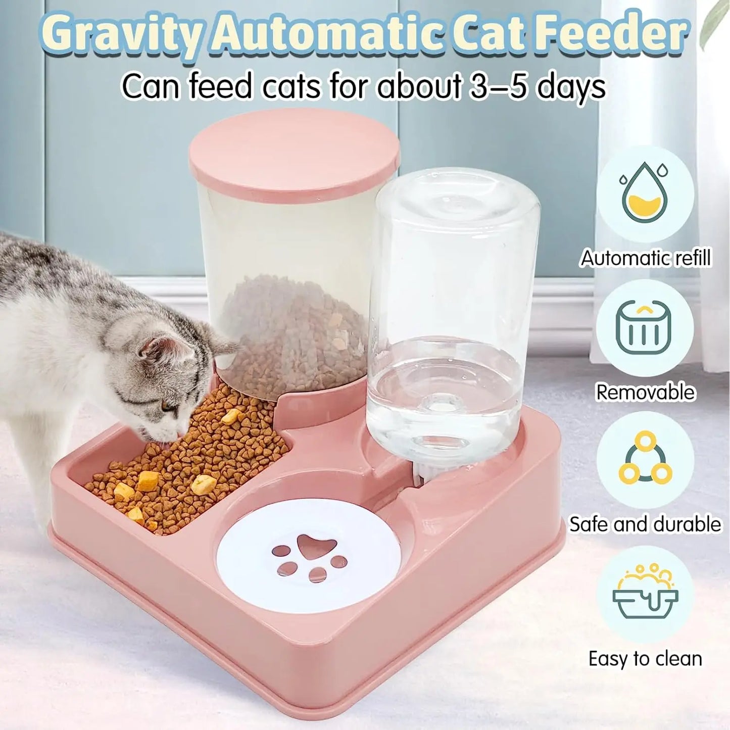 2-in-1 Automatic Cat & Dog Feeder with Water Dispenser – Tilted Gravity Pet Food & Water Bowl Set