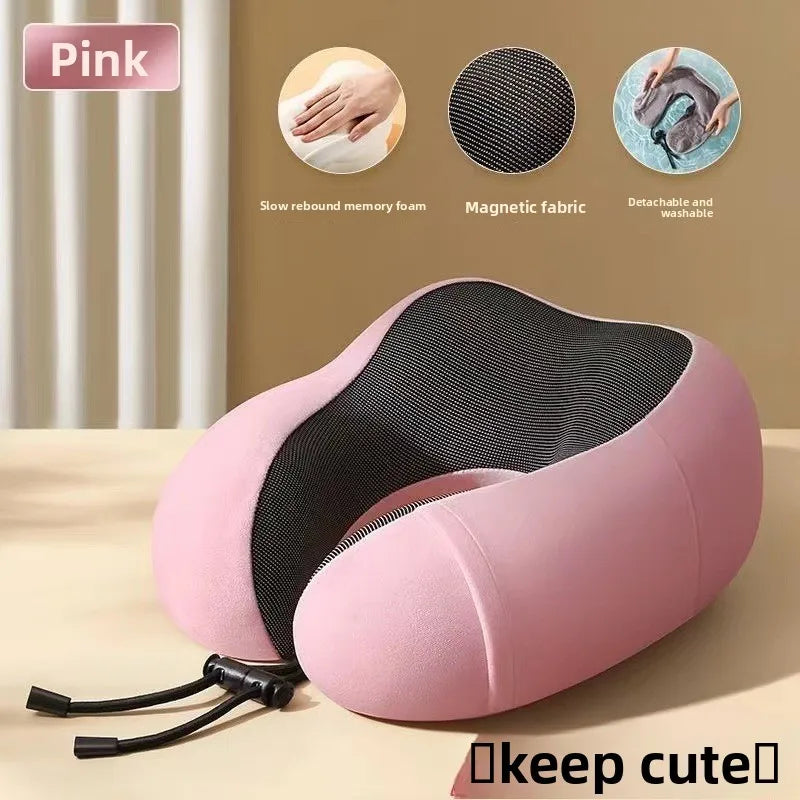 Soft U-Shaped Memory Foam Neck Pillow For Airplane Travel & Seated Rest