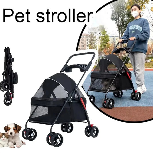 Foldable Pet Stroller For Dogs & Cats – Detachable Carrier With 360° Front Wheel