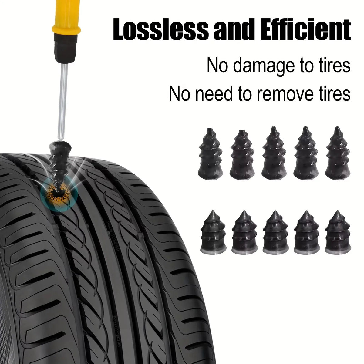 Emergency Tubeless Tire Repair Kit With T-Handle Plug Tools, Repair Strips & Storage Case