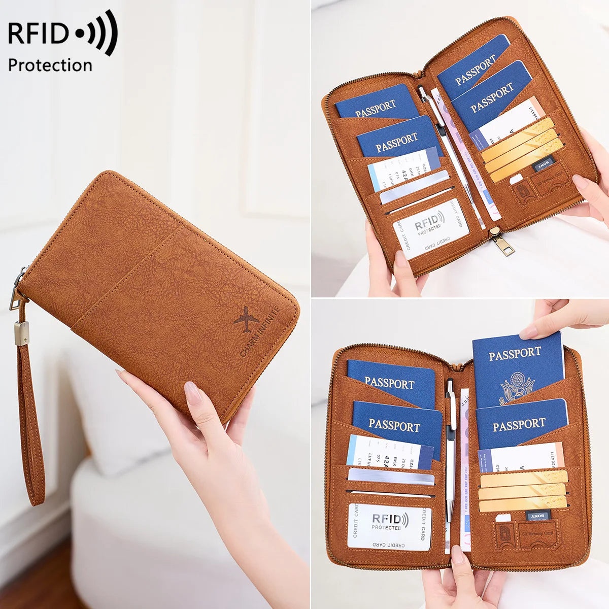 RFID-Blocking Multi-Passport Travel Wallet – Family Document, Ticket & Card Organizer