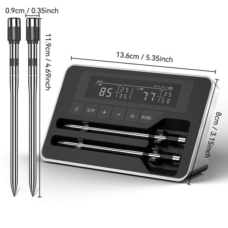 Smart Wireless Meat Thermometer with Bluetooth – Ultra-Thin 5mm Probe & Large LCD Display for BBQ, Grill & Oven