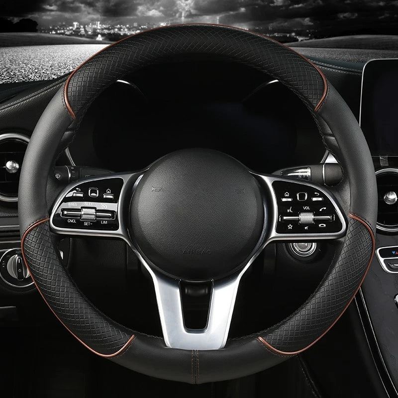 All-Season Leather Diamond Steering Wheel Cover – Universal 14.5–15 Inch (38cm) Anti-Slip Grip