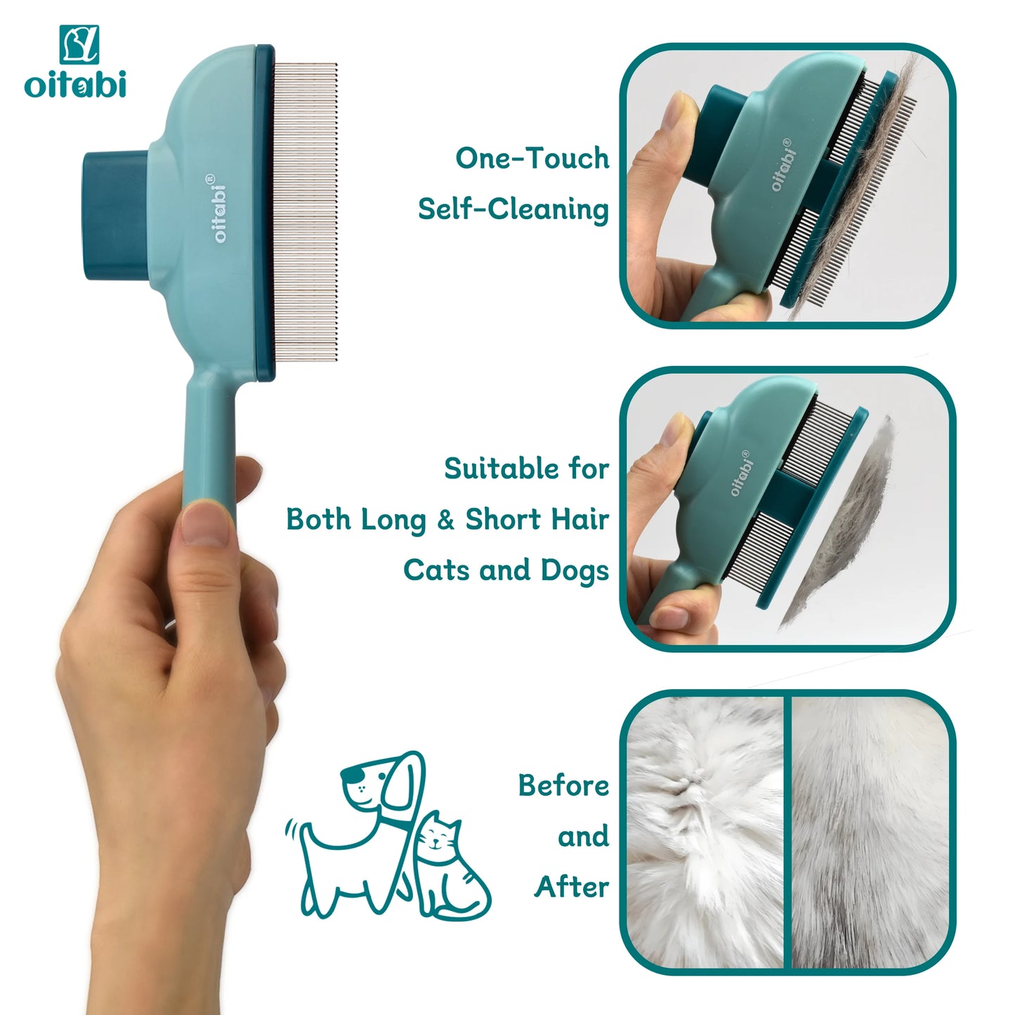 Pet Flea Comb for Dogs & Cats – Stainless Steel 57 Teeth Deshedding Grooming Brush with Self-Cleaning Button