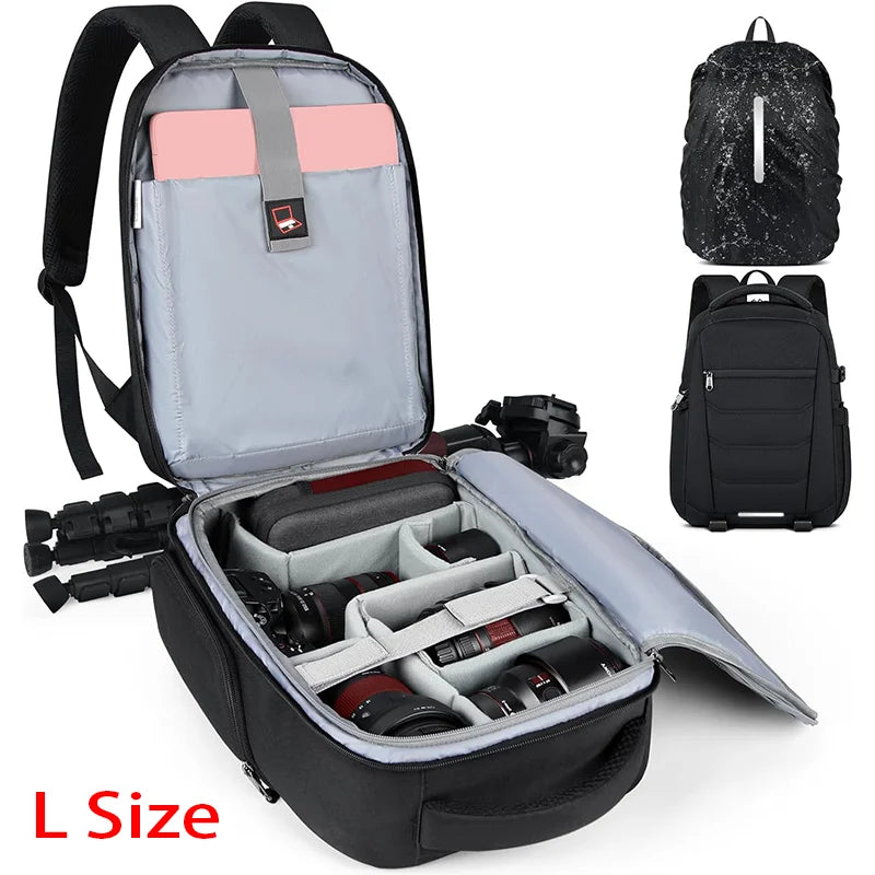 Camera Backpack With Laptop Storage and Rain Cover – Padded Photography Bag, M/L