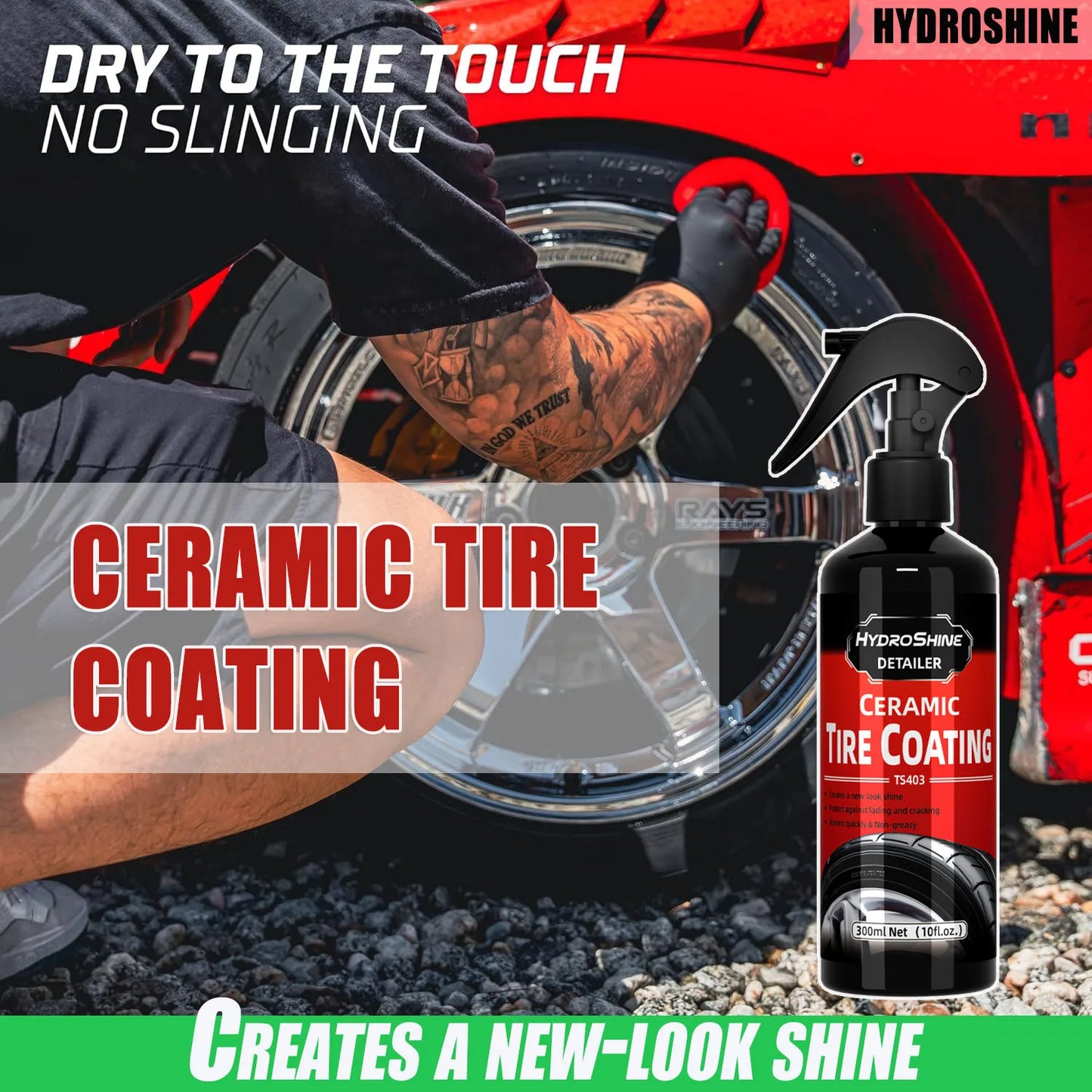 Hydroshine Ceramic Tire Shine Spray – Hydrophobic Tyre, Rubber & Plastic Restorer