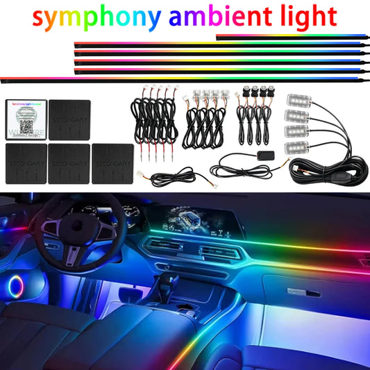 WUMFIRE 18-in-1 RGB Car Interior Ambient Light Kit – 64-Color App-Controlled Hidden Acrylic LED Strips